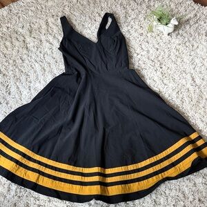 Chic Black and Gold Striped Midi show me unique, dancing performance Dress